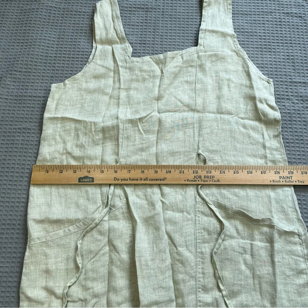 Flax Linen Midi Dress (Medium) Womens Tie Front Sleeveless Lagenlook - Picture 7 of 8